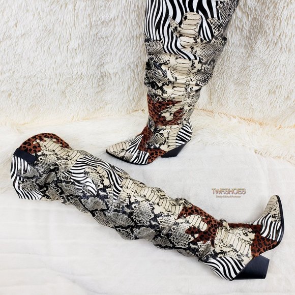 Thigh high Western slouch cowboy boots Animal - Picture 4 of 16